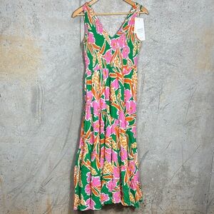 Mister Zimi Floral Sleeveless Maxi Dress - Green and Pink